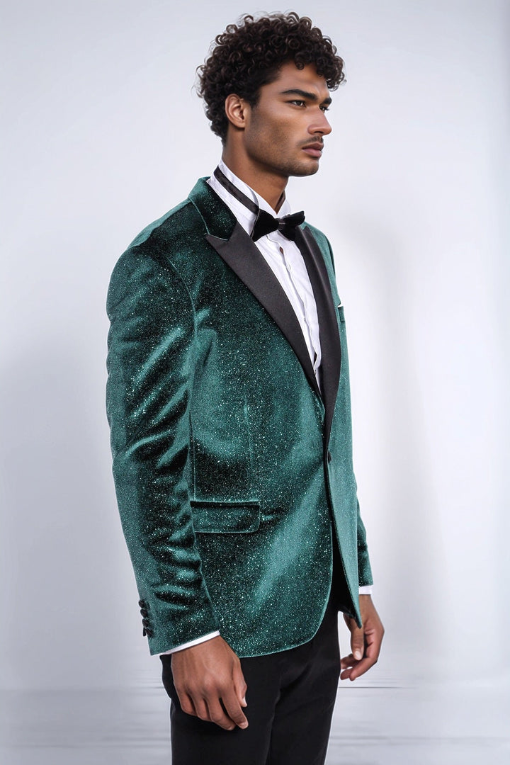 Blazer de fiesta de terciopelo verde ajustado y brillante para hombre - Wessi
