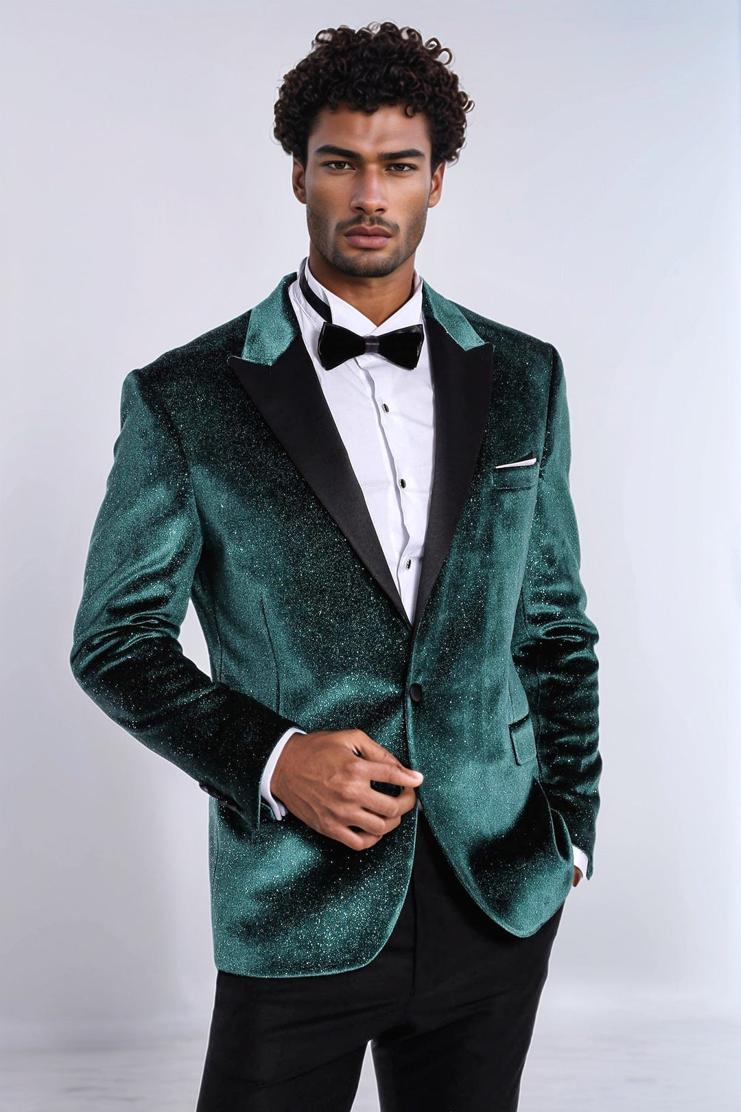 Blazer de fiesta de terciopelo verde ajustado y brillante para hombre - Wessi