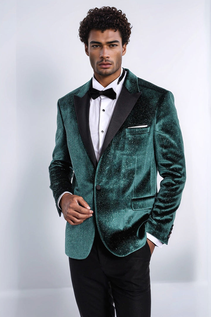 Blazer de fiesta de terciopelo verde ajustado y brillante para hombre - Wessi
