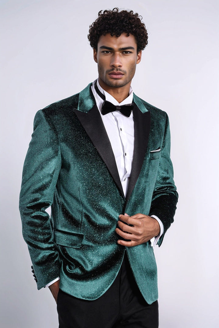 Blazer de fiesta de terciopelo verde ajustado y brillante para hombre - Wessi
