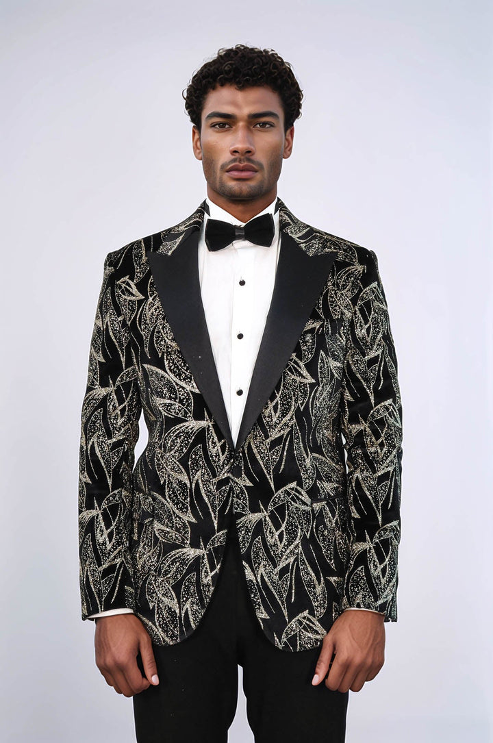 Glittery Slim Fit Black Men Prom Blazer - Wessi