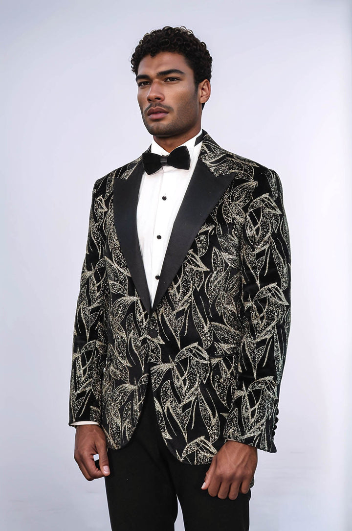 Glittery Slim Fit Black Men Prom Blazer - Wessi