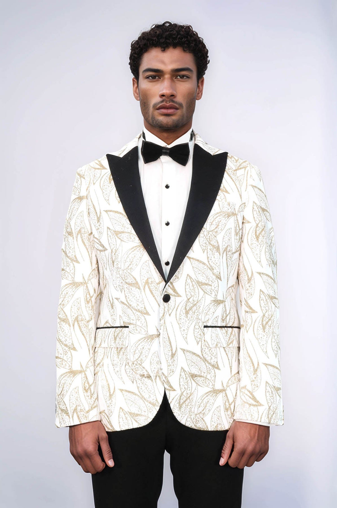 Glittery Slim Fit White Men Prom Blazer - Wessi