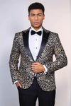 Lacivert Erkek Prom Blazer - Wessi Altın Desenli