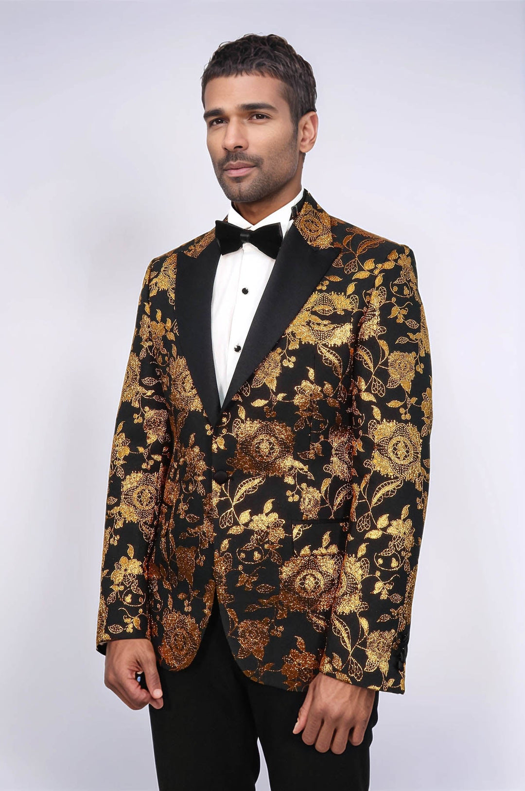 Blazer de fiesta ajustado con estampado floral en amarillo para hombre - Wessi