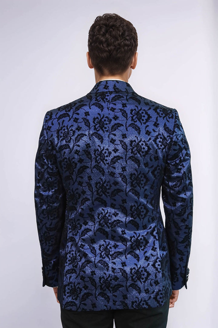 Blazer de fiesta para hombre azul marino con solapa de pico y estampado floral - Wessi