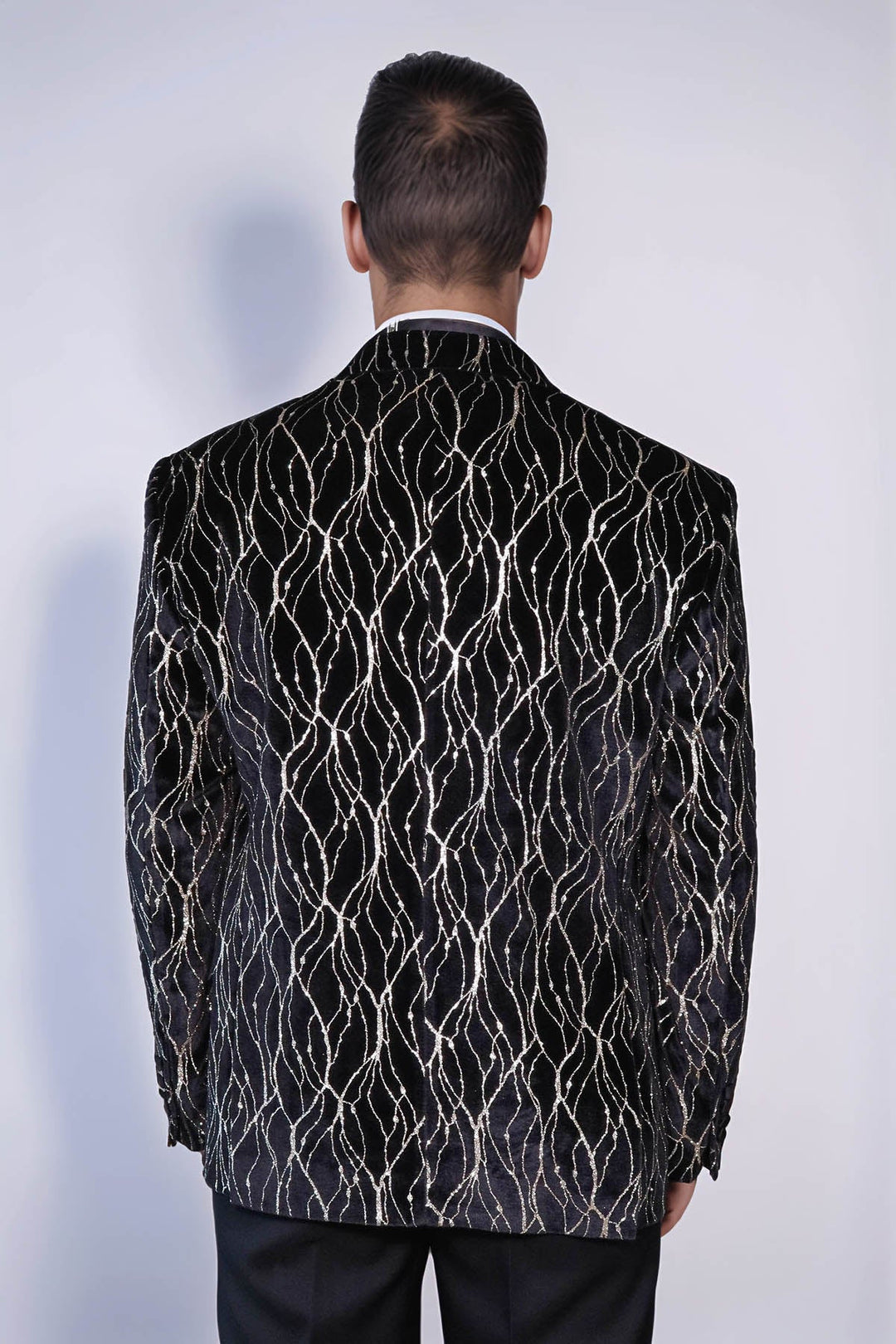 Gold Patterned Black Men Prom Blazer - Wessi