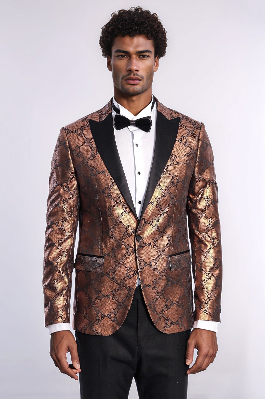 Blazer de fiesta para hombre en color marrón, ajustado y estampado - Wessi