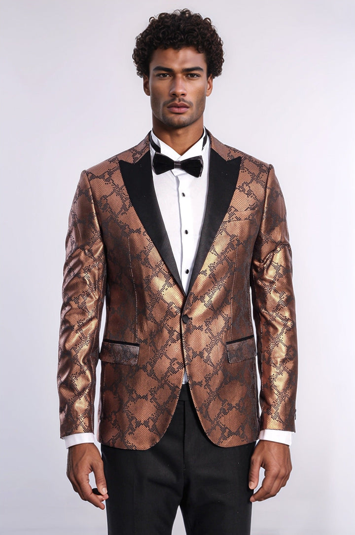 Blazer de fiesta para hombre en color marrón, ajustado y estampado - Wessi