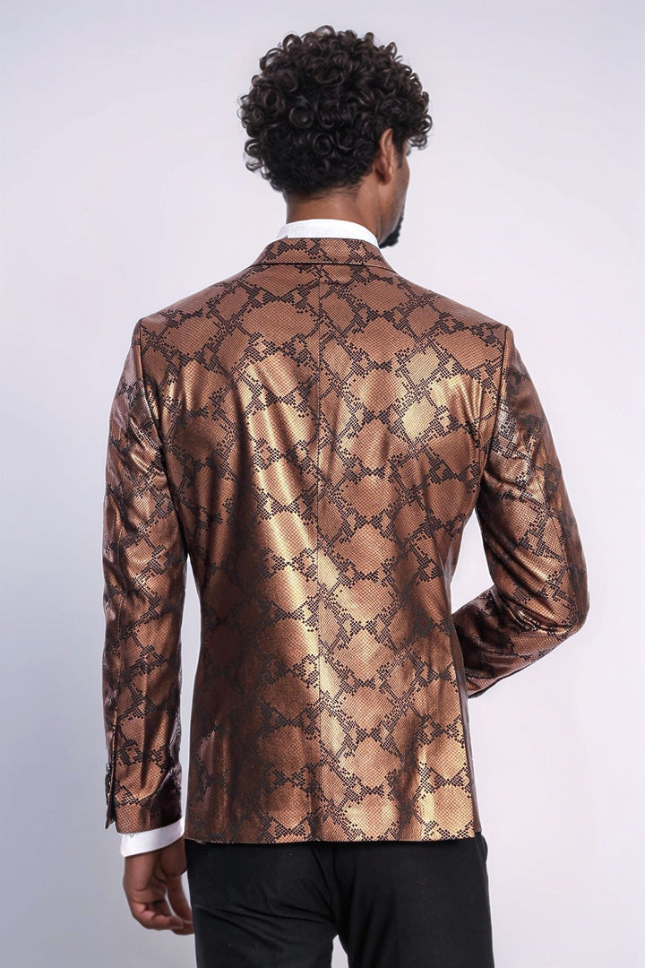 Blazer de fiesta para hombre en color marrón, ajustado y estampado - Wessi