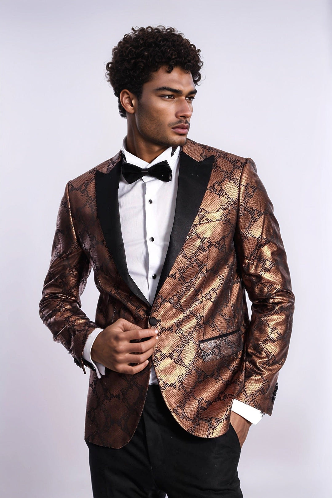 Blazer de fiesta para hombre en color marrón, ajustado y estampado - Wessi