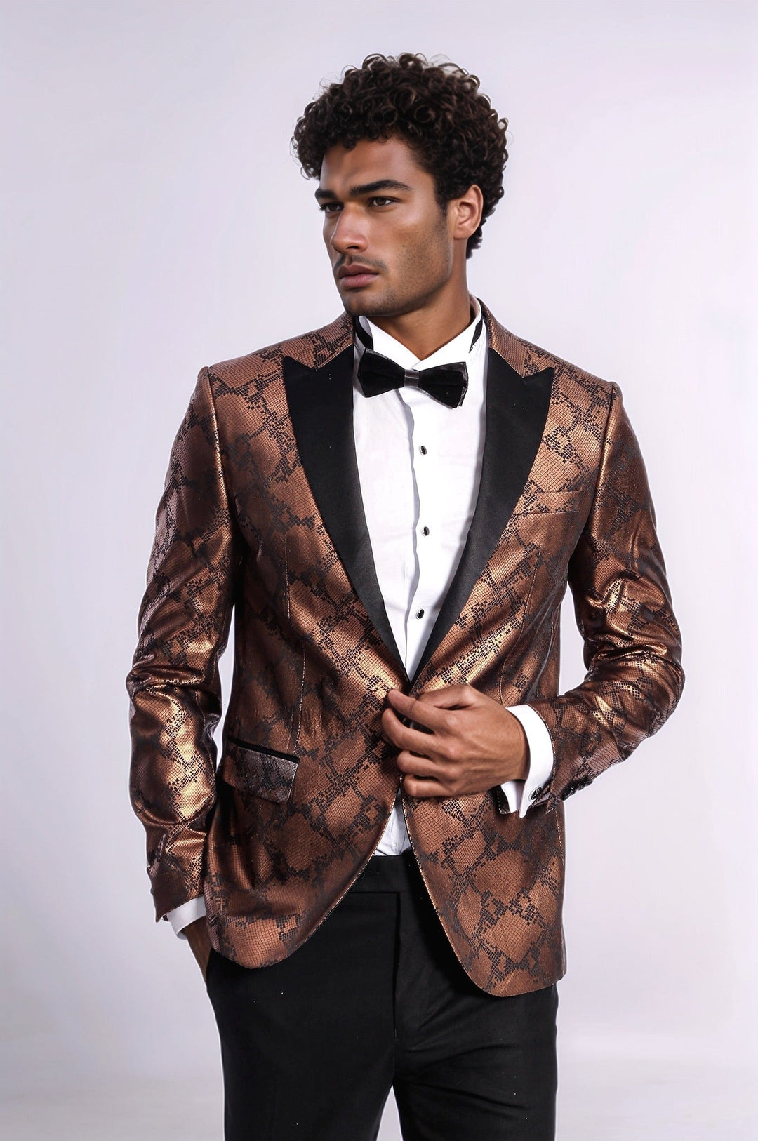 Blazer de fiesta para hombre en color marrón, ajustado y estampado - Wessi