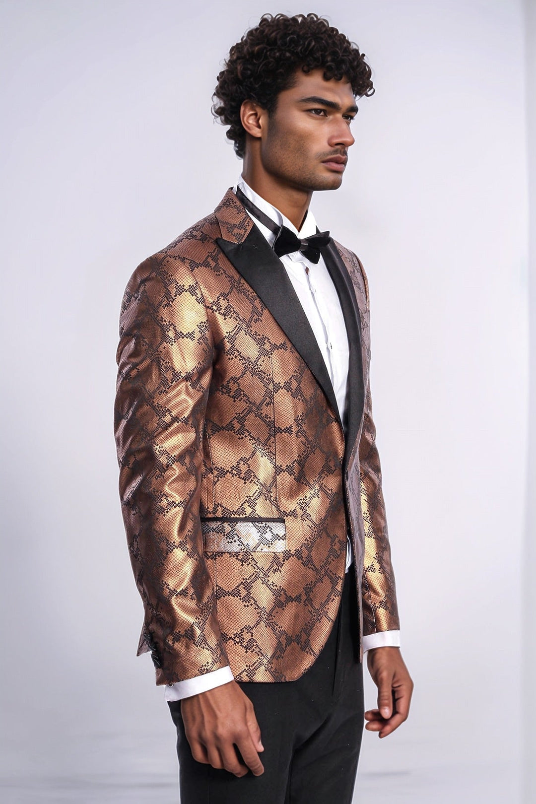 Blazer de fiesta para hombre en color marrón, ajustado y estampado - Wessi