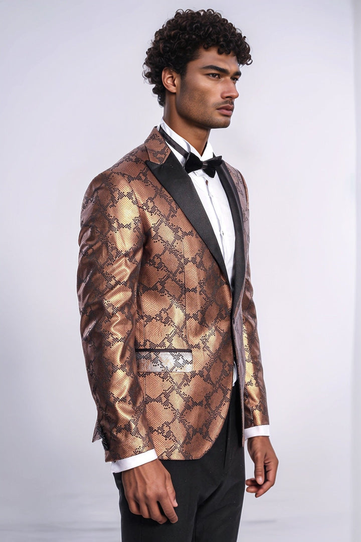 Blazer de fiesta para hombre en color marrón, ajustado y estampado - Wessi