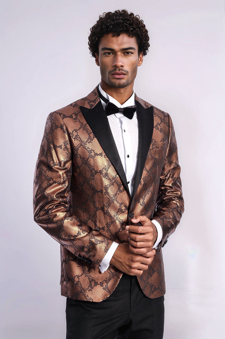 Blazer de fiesta para hombre en color marrón, ajustado y estampado - Wessi