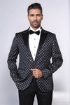 Silver Diamond Pattern Over Black Men Prom Blazer - Wessi