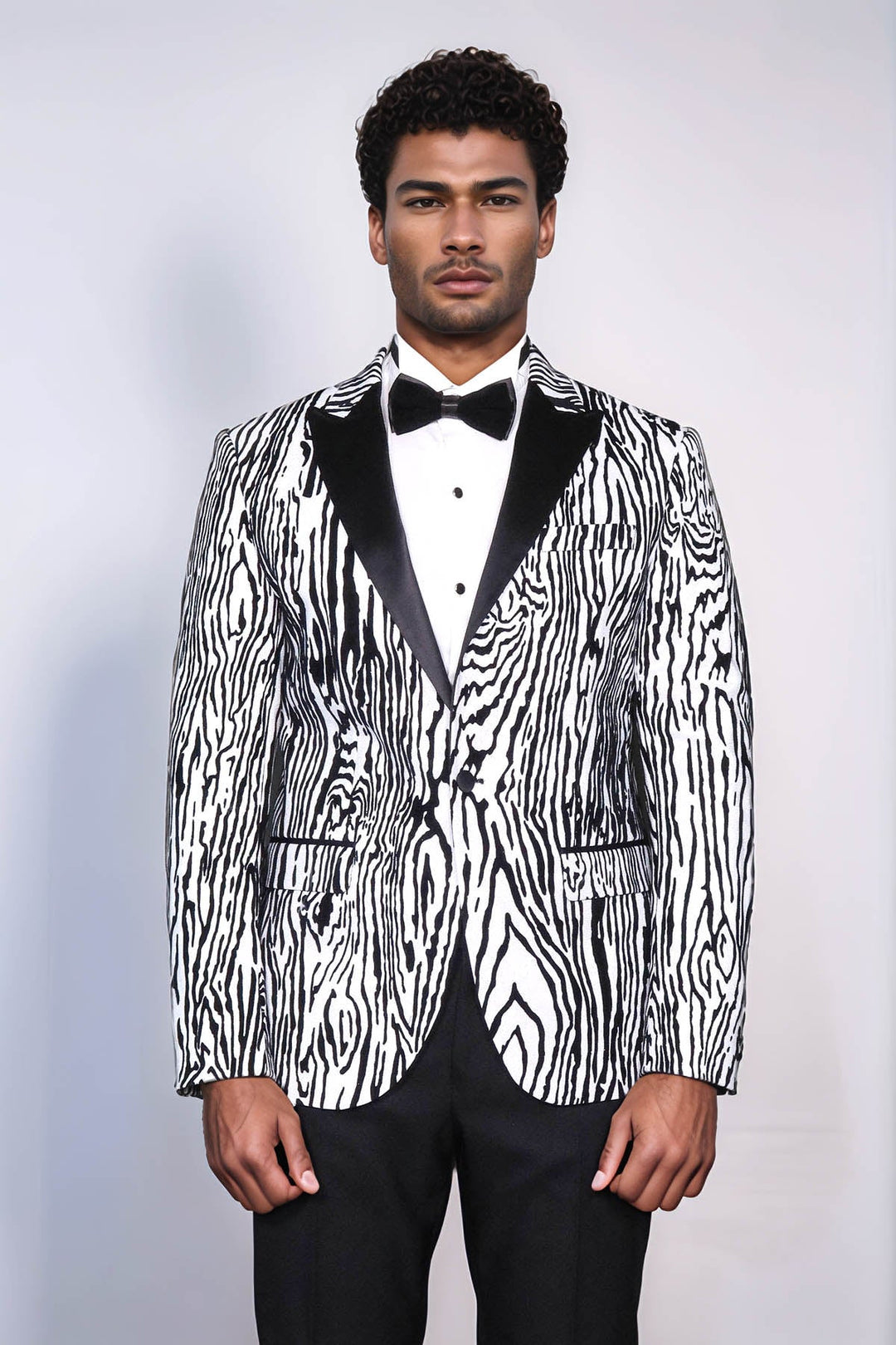 Blazer de fiesta ajustado con estampado de cebra para hombre, color blanco - Wessi