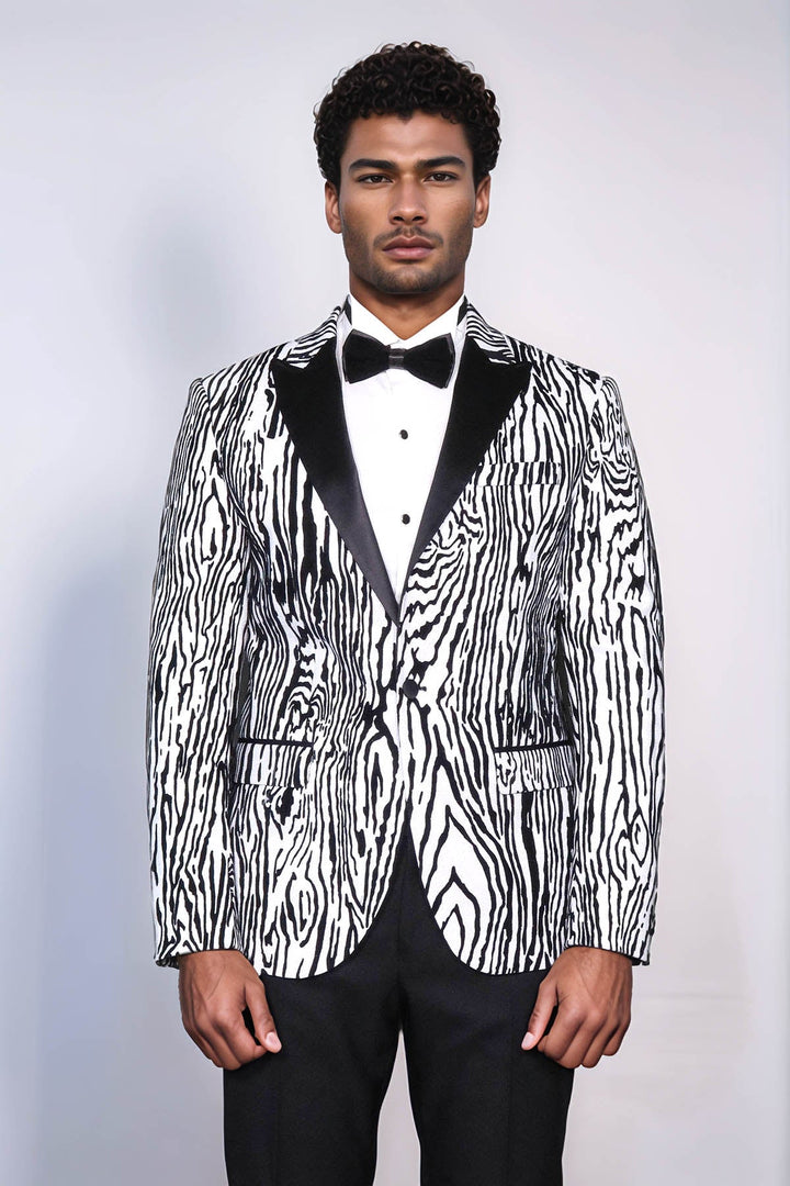 Blazer de fiesta ajustado con estampado de cebra para hombre, color blanco - Wessi