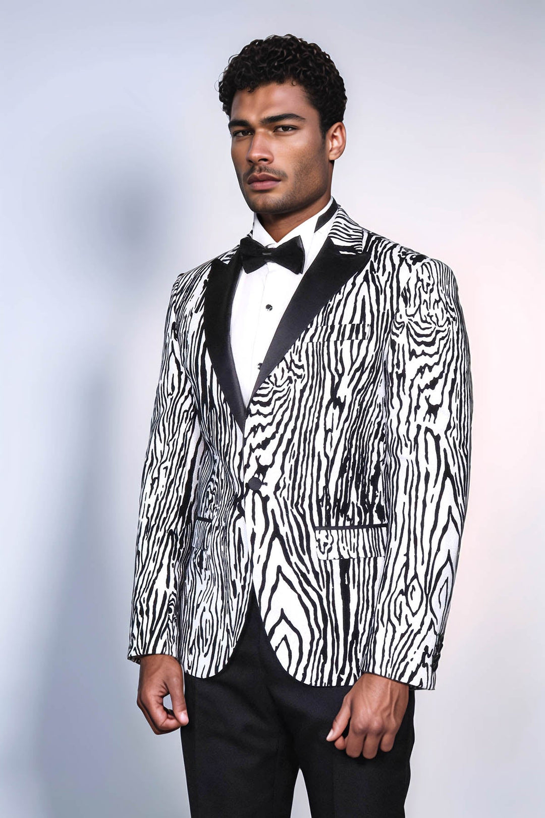 Blazer de fiesta ajustado con estampado de cebra para hombre, color blanco - Wessi