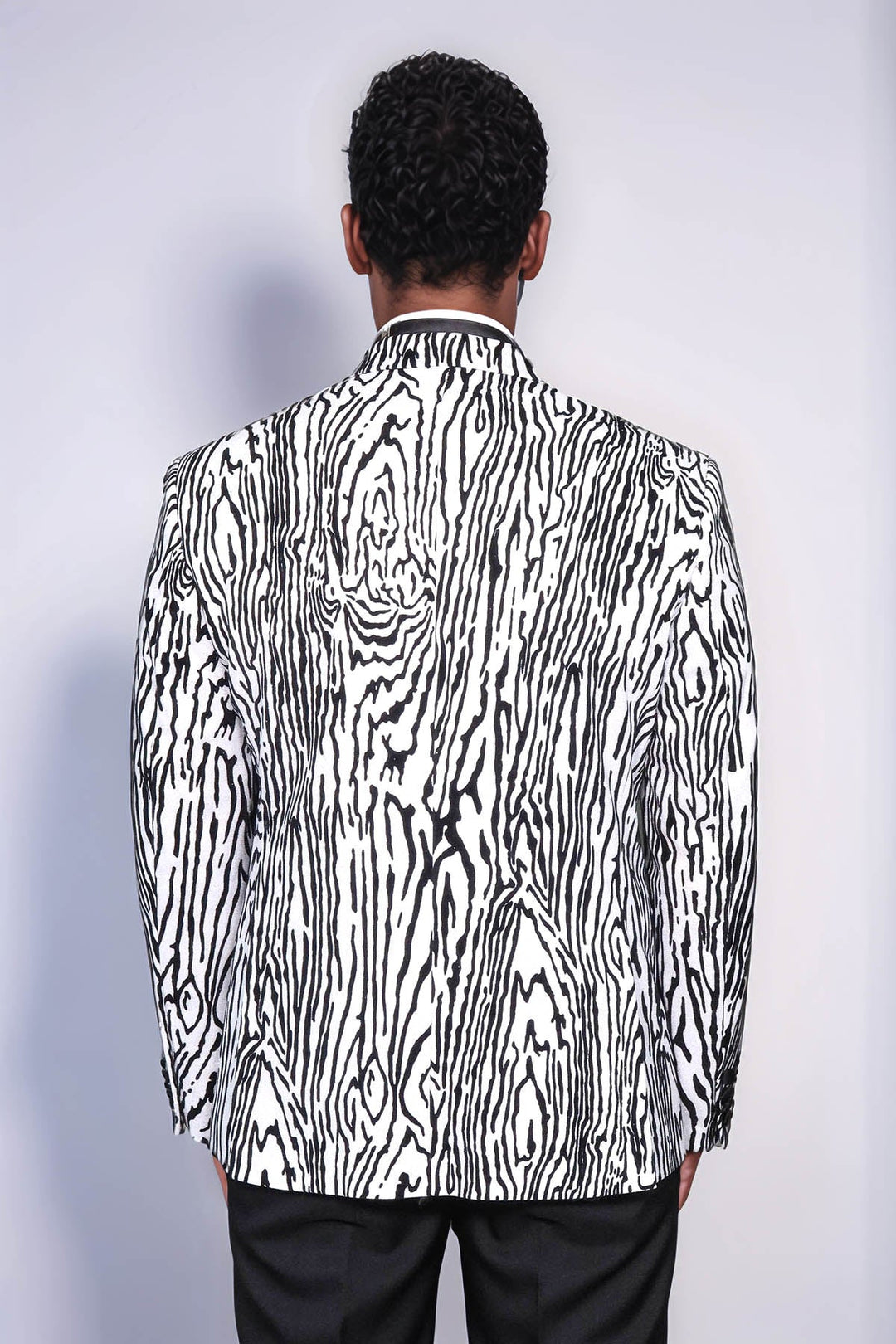 Blazer de fiesta ajustado con estampado de cebra para hombre, color blanco - Wessi