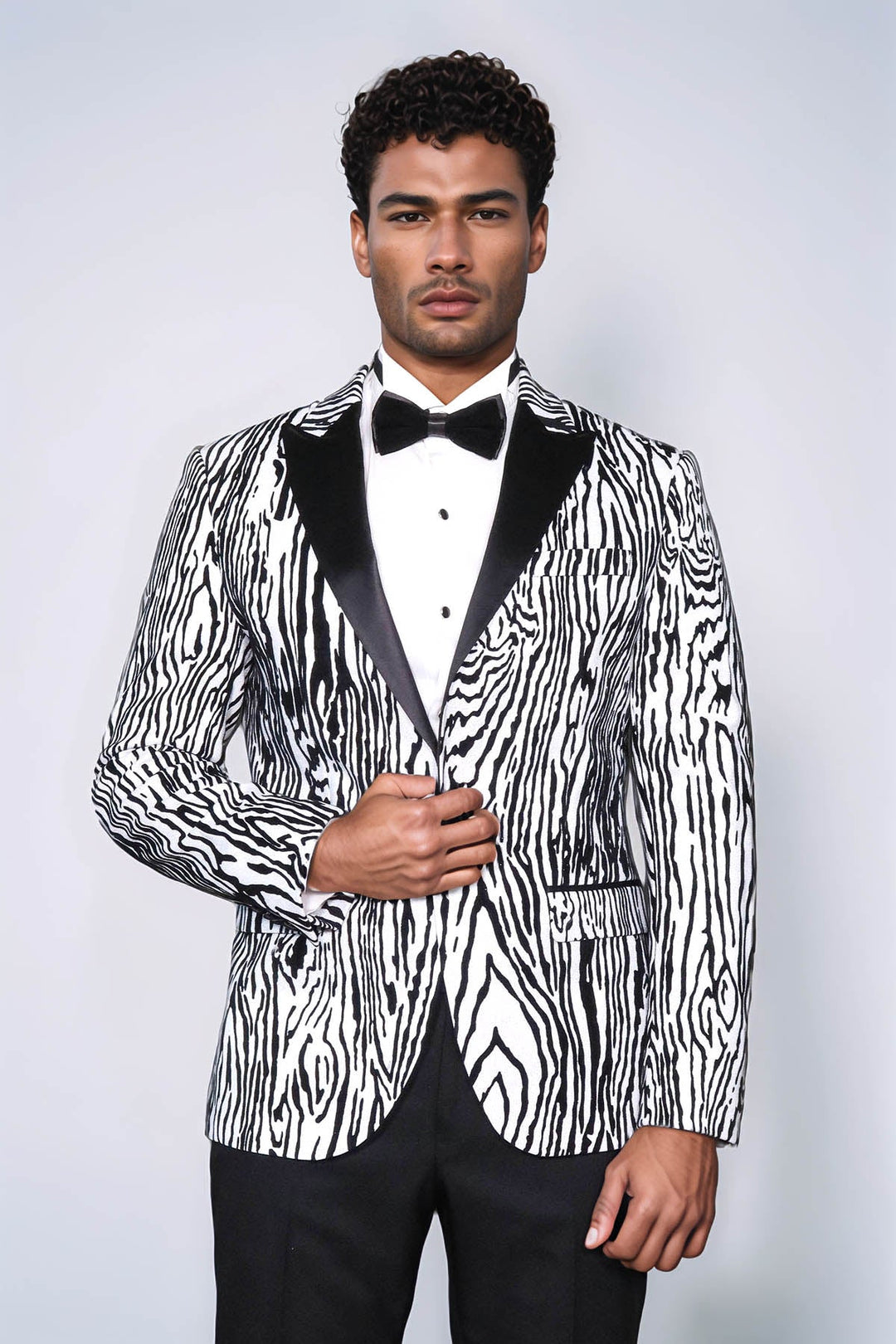 Blazer de fiesta ajustado con estampado de cebra para hombre, color blanco - Wessi