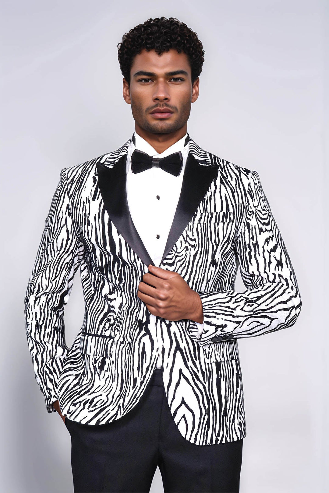 Blazer de fiesta ajustado con estampado de cebra para hombre, color blanco - Wessi