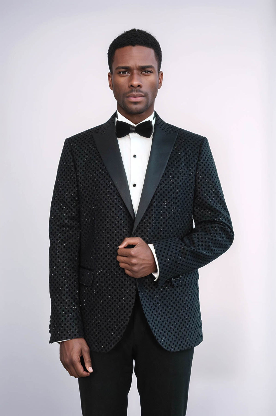 Sequin Dot Patterned Black Men Prom Blazer - Wessi