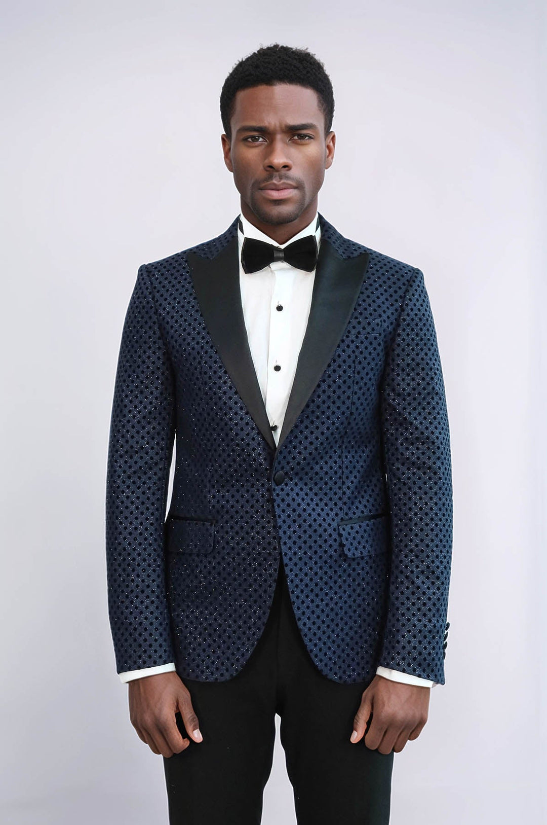 Blazer de fiesta para hombre azul marino con estampado de lunares y lentejuelas - Wessi