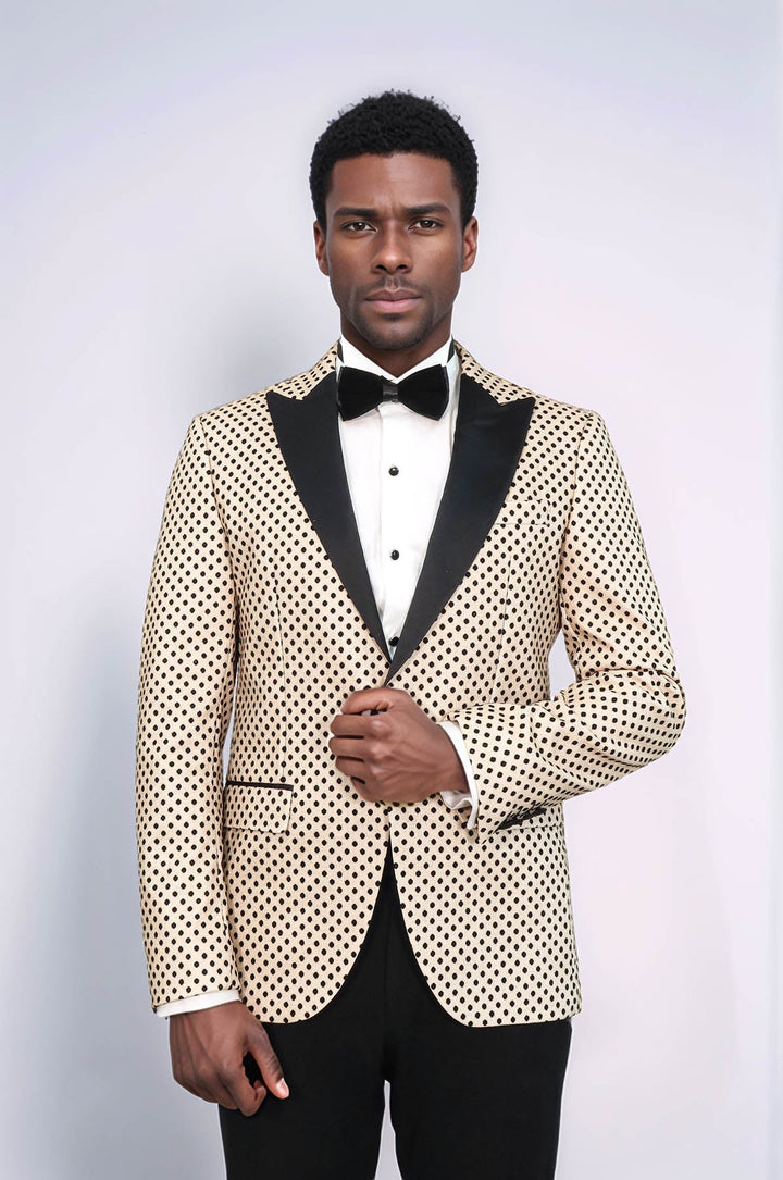 Blazer de fiesta para hombre en color crema con estampado de lunares y lentejuelas - Wessi