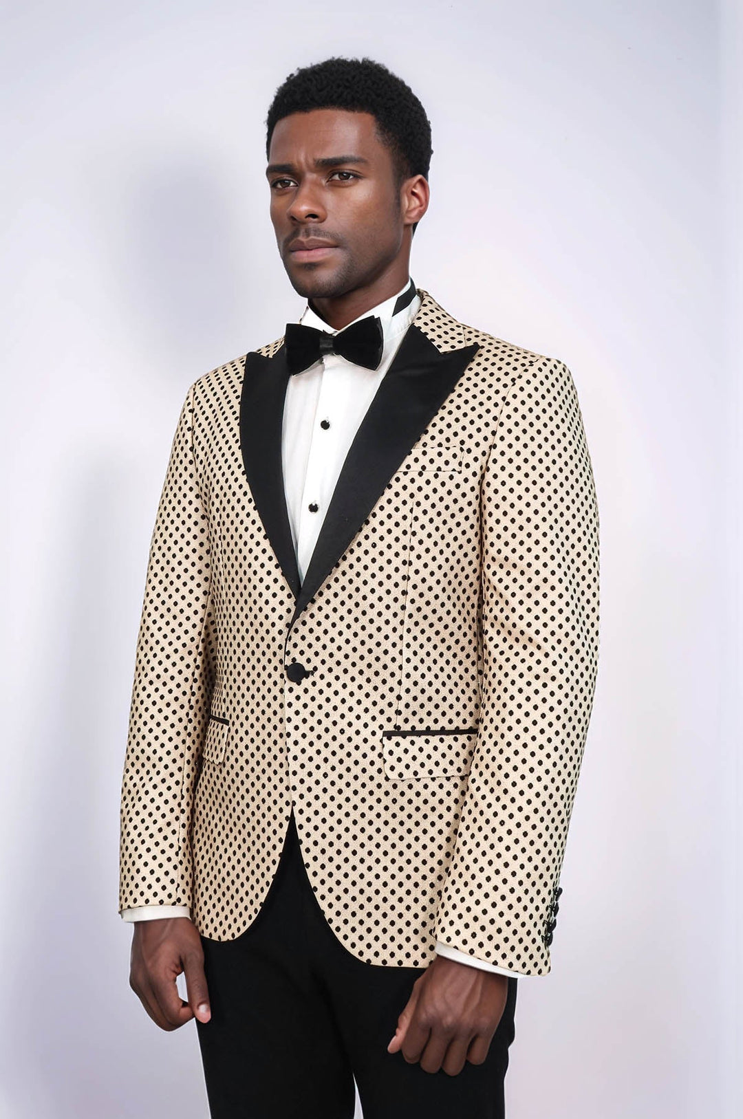 Blazer de fiesta para hombre en color crema con estampado de lunares y lentejuelas - Wessi