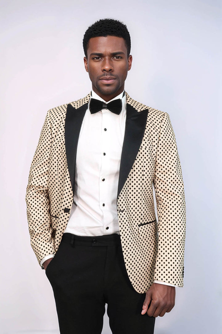 Blazer de fiesta para hombre en color crema con estampado de lunares y lentejuelas - Wessi