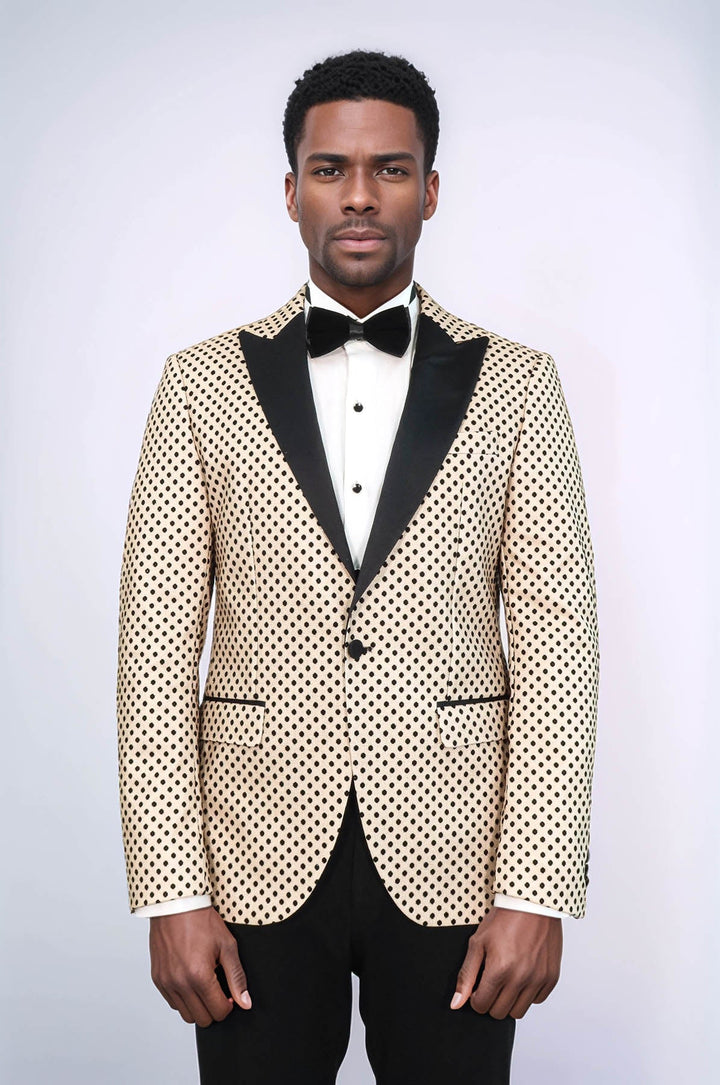 Blazer de fiesta para hombre en color crema con estampado de lunares y lentejuelas - Wessi