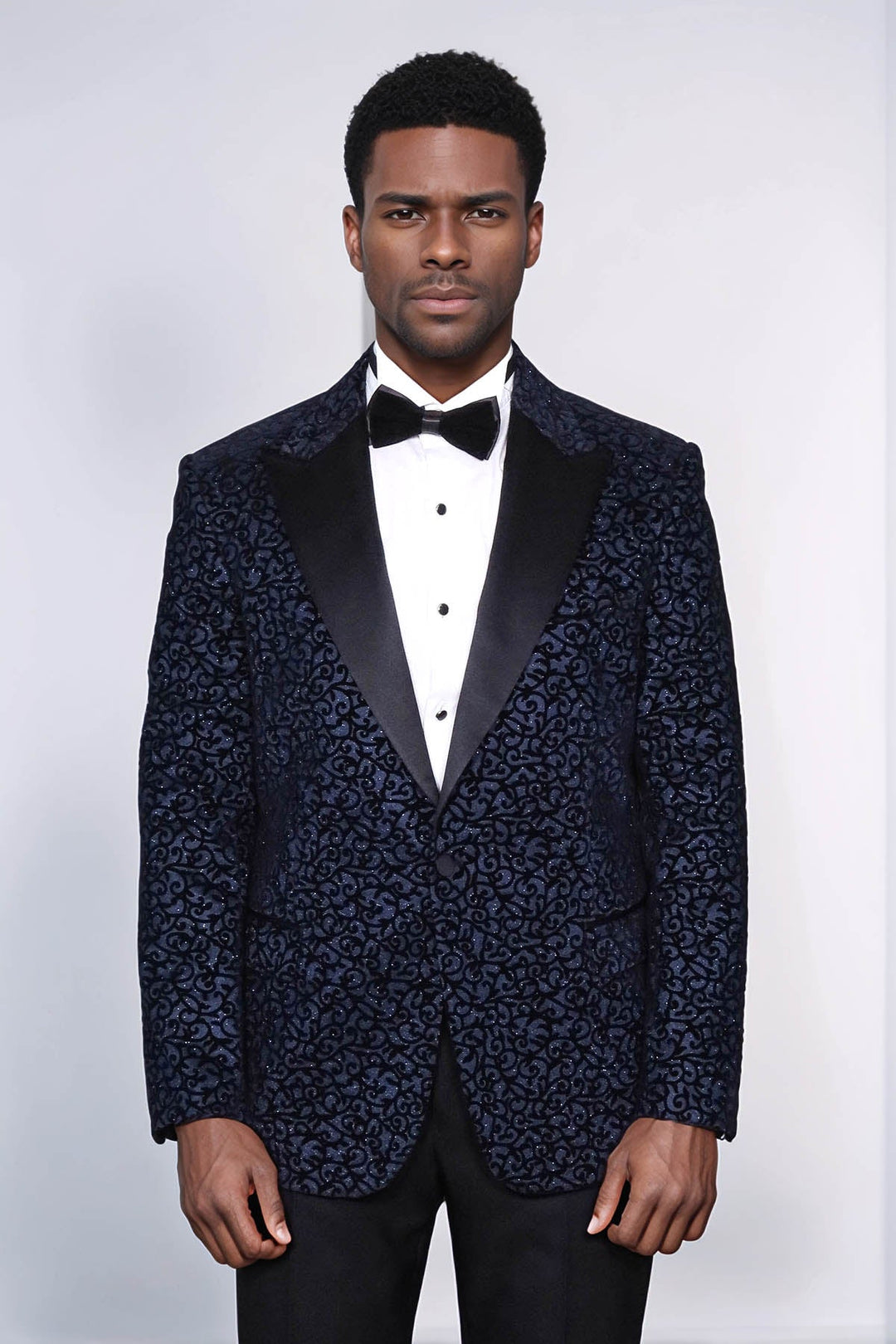 Blazer de fiesta para hombre en azul marino con estampado de volutas - Wessi