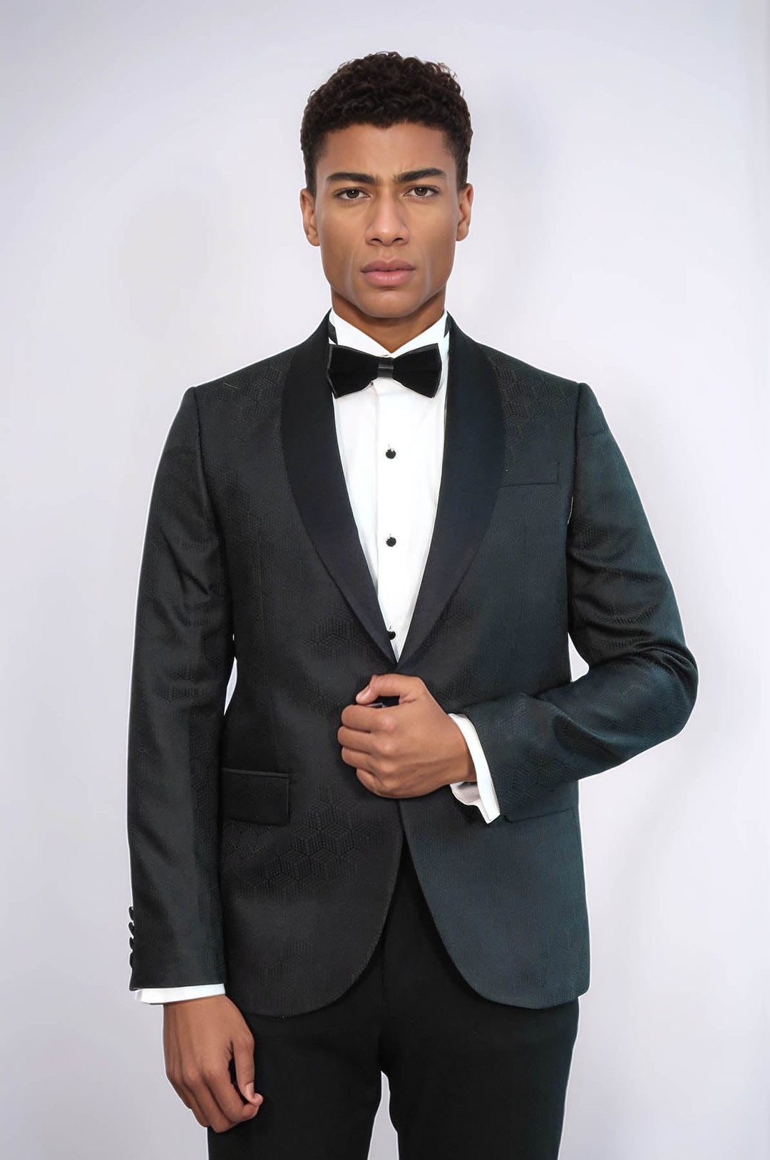 Pentagon Patterned Shawl Lapel Black Men Prom Blazer - Wessi