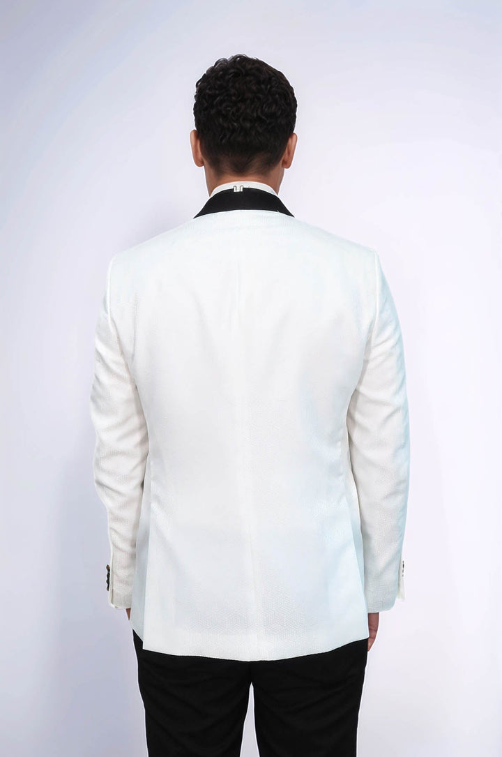 Pentagon Patterned Shawl Lapel White Men Prom Blazer - Wessi