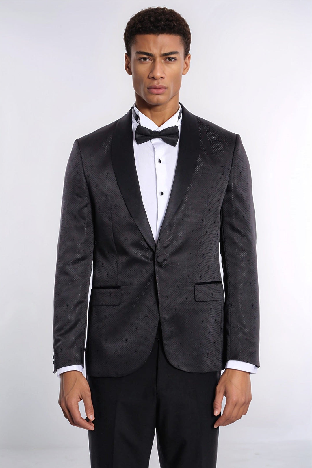 Dot Patterned Slim Fit Black Men Prom Blazer - Wessi