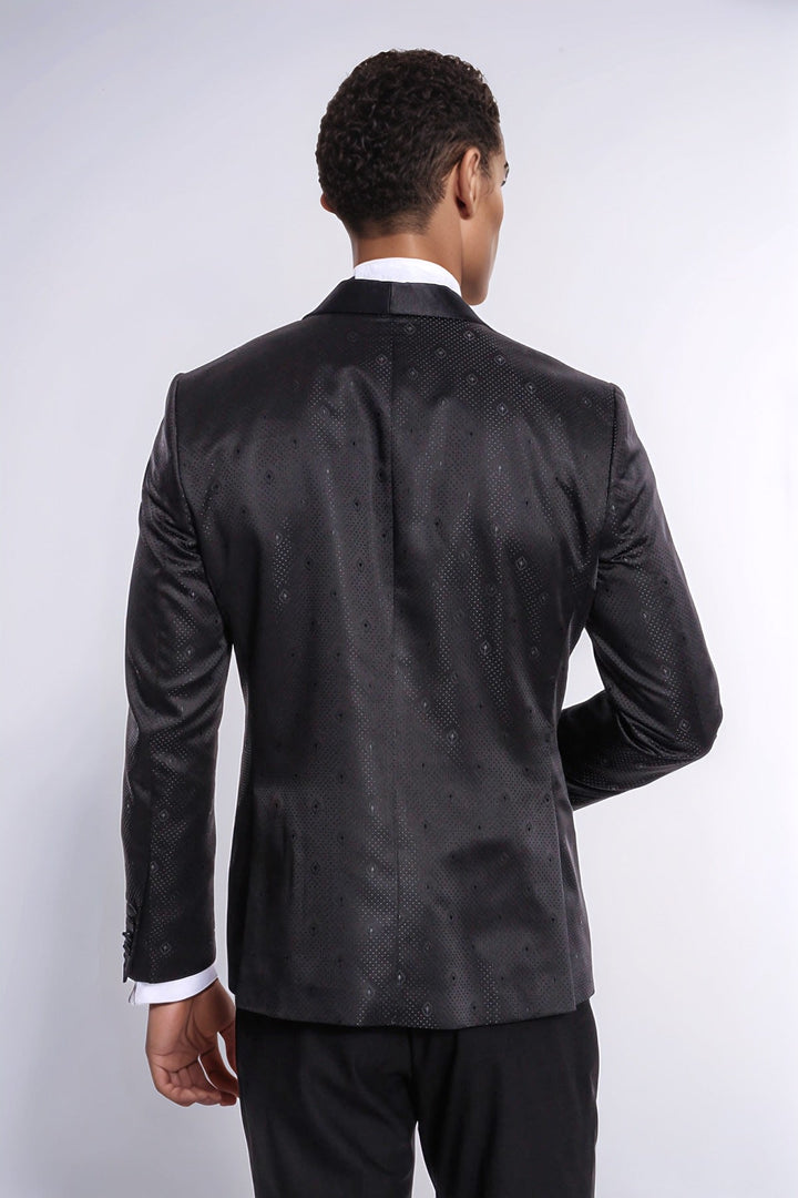 Dot Patterned Slim Fit Black Men Prom Blazer - Wessi