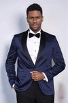 Patterned Shawl Lapel Navy Blue Men Prom Blazer - Wessi