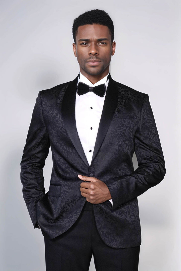 Shawl Lapel Floral Patterned Black Men Prom Blazer - Wessi