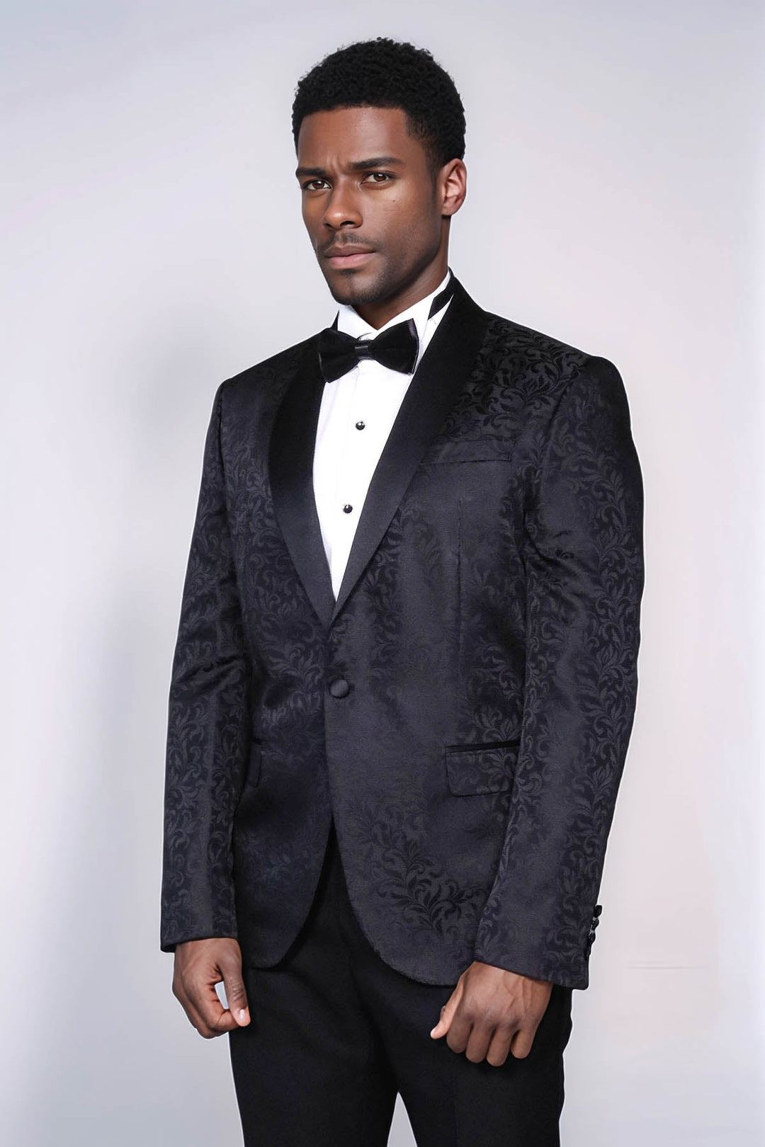Shawl Lapel Floral Patterned Black Men Prom Blazer - Wessi