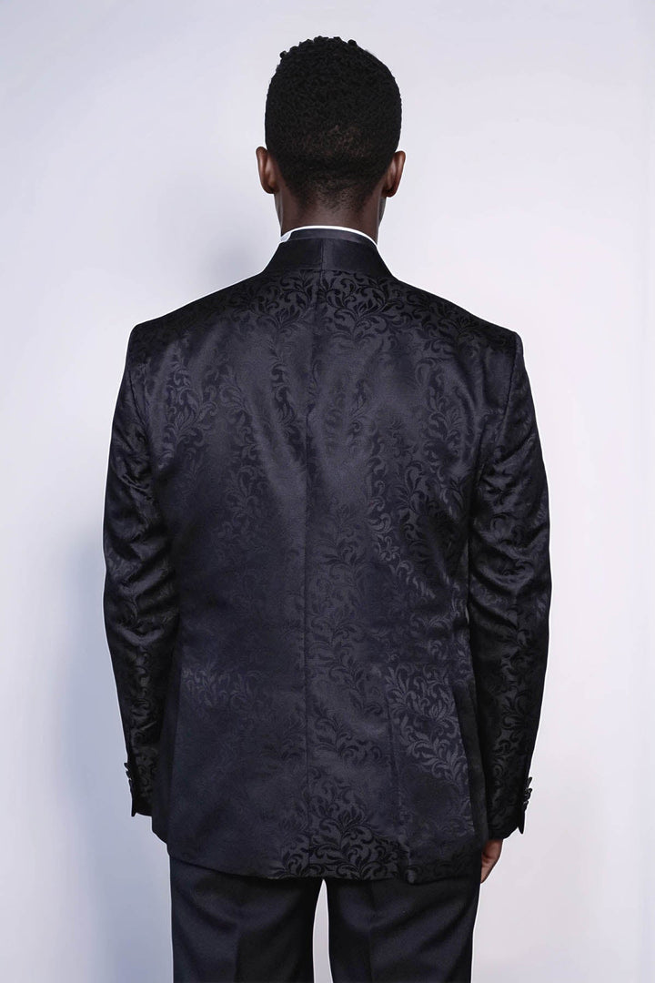 Shawl Lapel Floral Patterned Black Men Prom Blazer - Wessi
