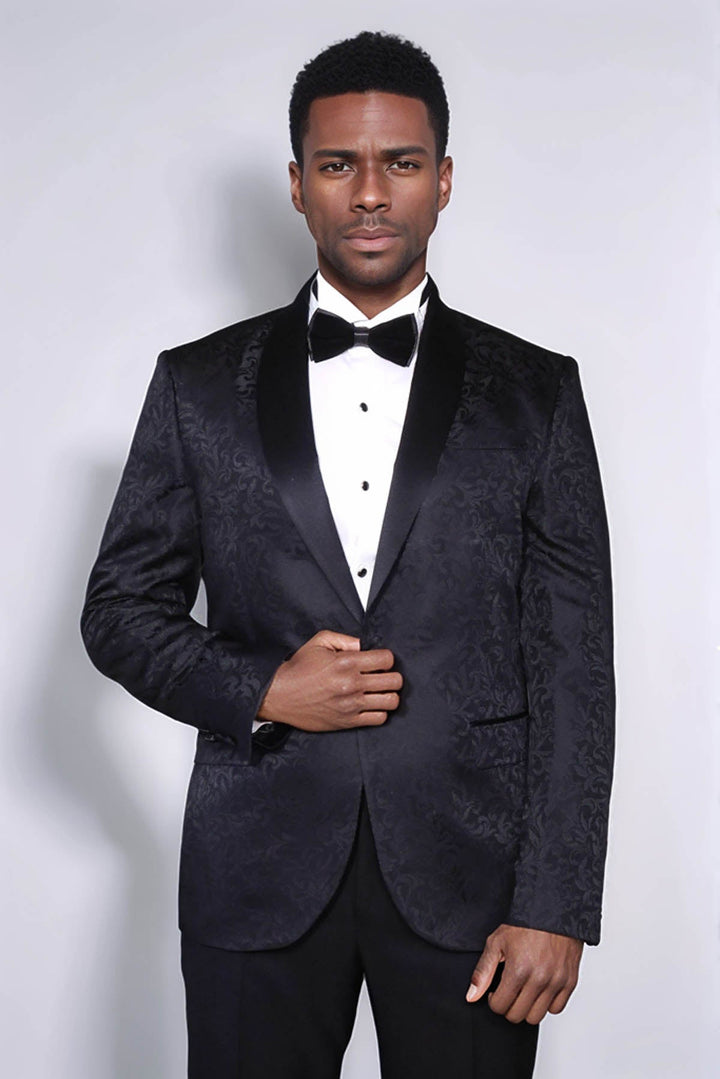 Shawl Lapel Floral Patterned Black Men Prom Blazer - Wessi