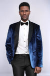 Blazer de fiesta para hombre de terciopelo azul marino con solapa chal - Wessi