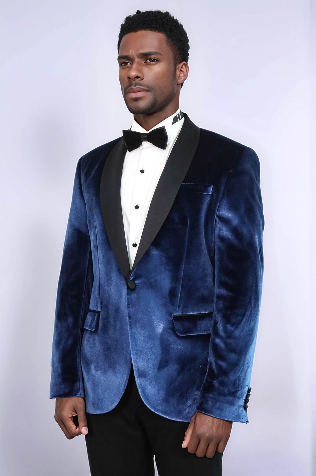 Blazer de fiesta para hombre de terciopelo azul marino con solapa chal - Wessi
