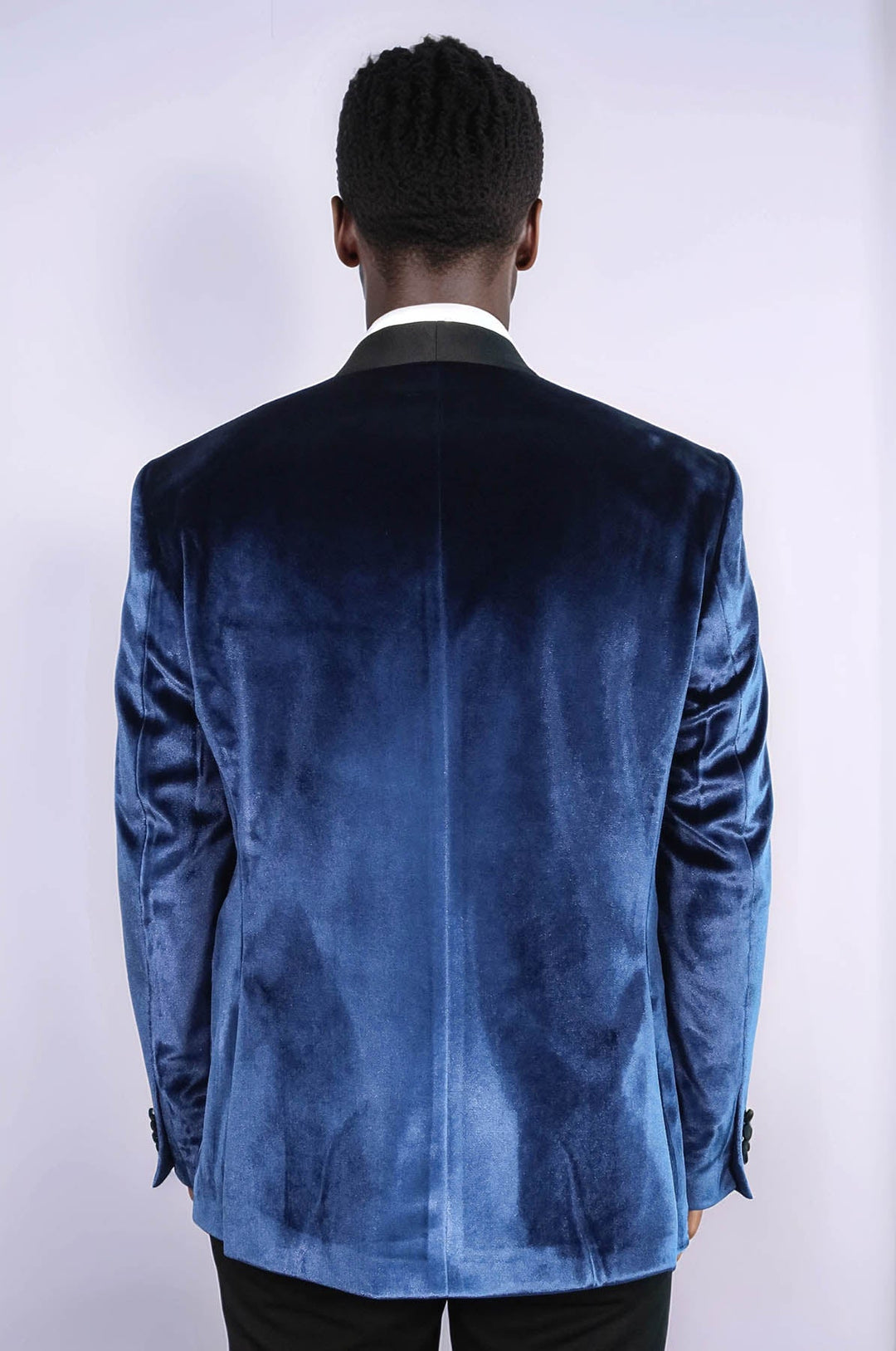 Blazer de fiesta para hombre de terciopelo azul marino con solapa chal - Wessi