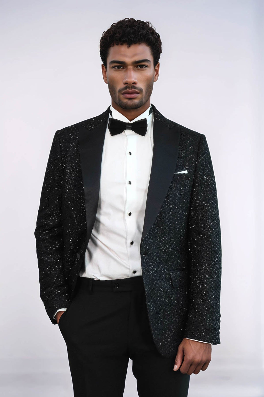 Gingham Patterned Glitter Black Men Prom Blazer - Wessi