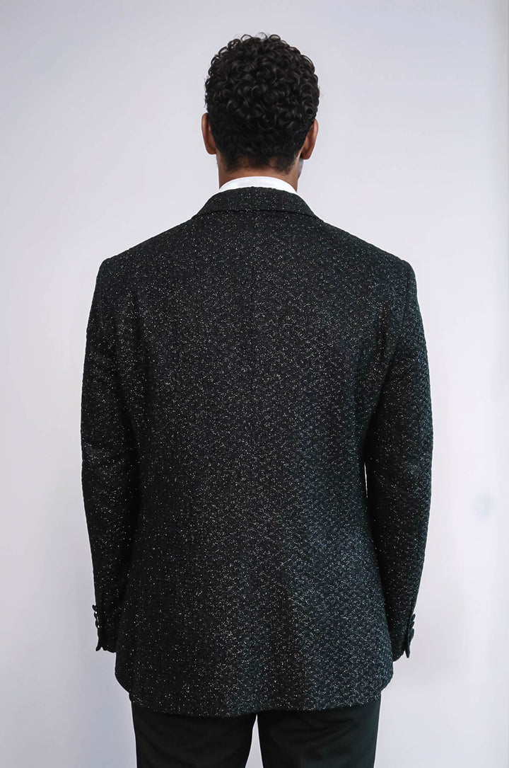 Gingham Patterned Glitter Black Men Prom Blazer - Wessi
