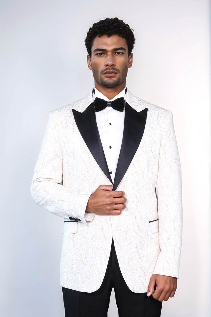 Blazer de fiesta para hombre blanco brillante con estampado - Wessi