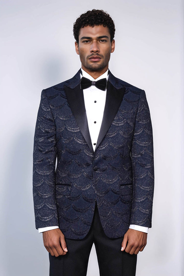 Blazer de fiesta azul marino ajustado y estampado para hombre - Wessi