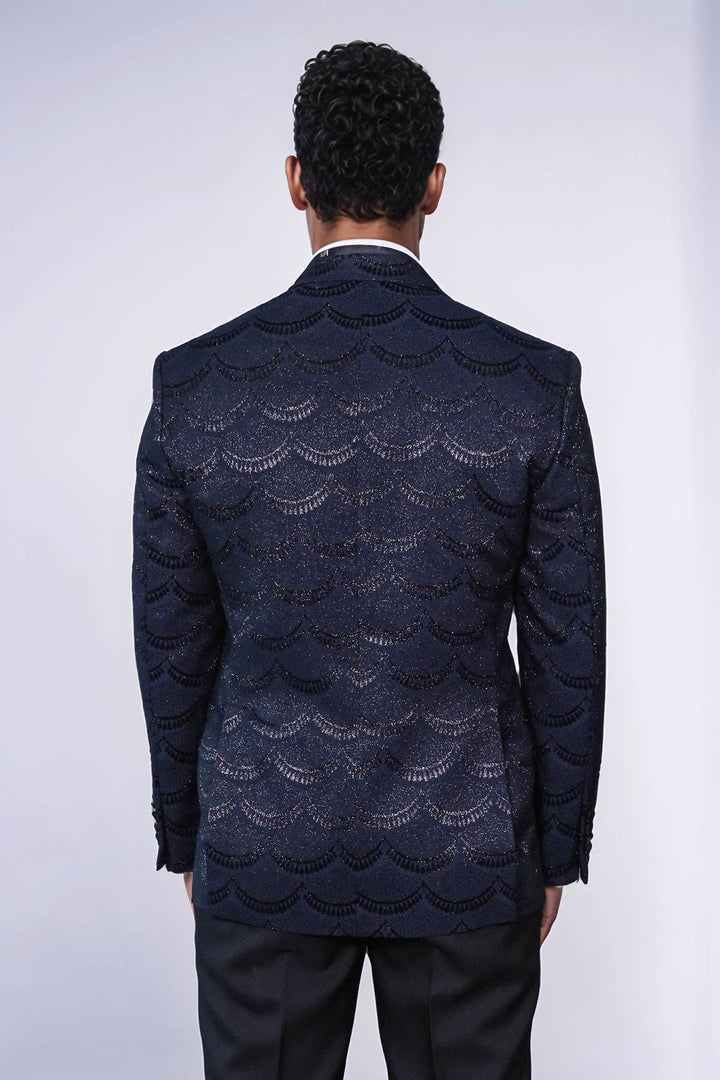 Blazer de fiesta azul marino ajustado y estampado para hombre - Wessi